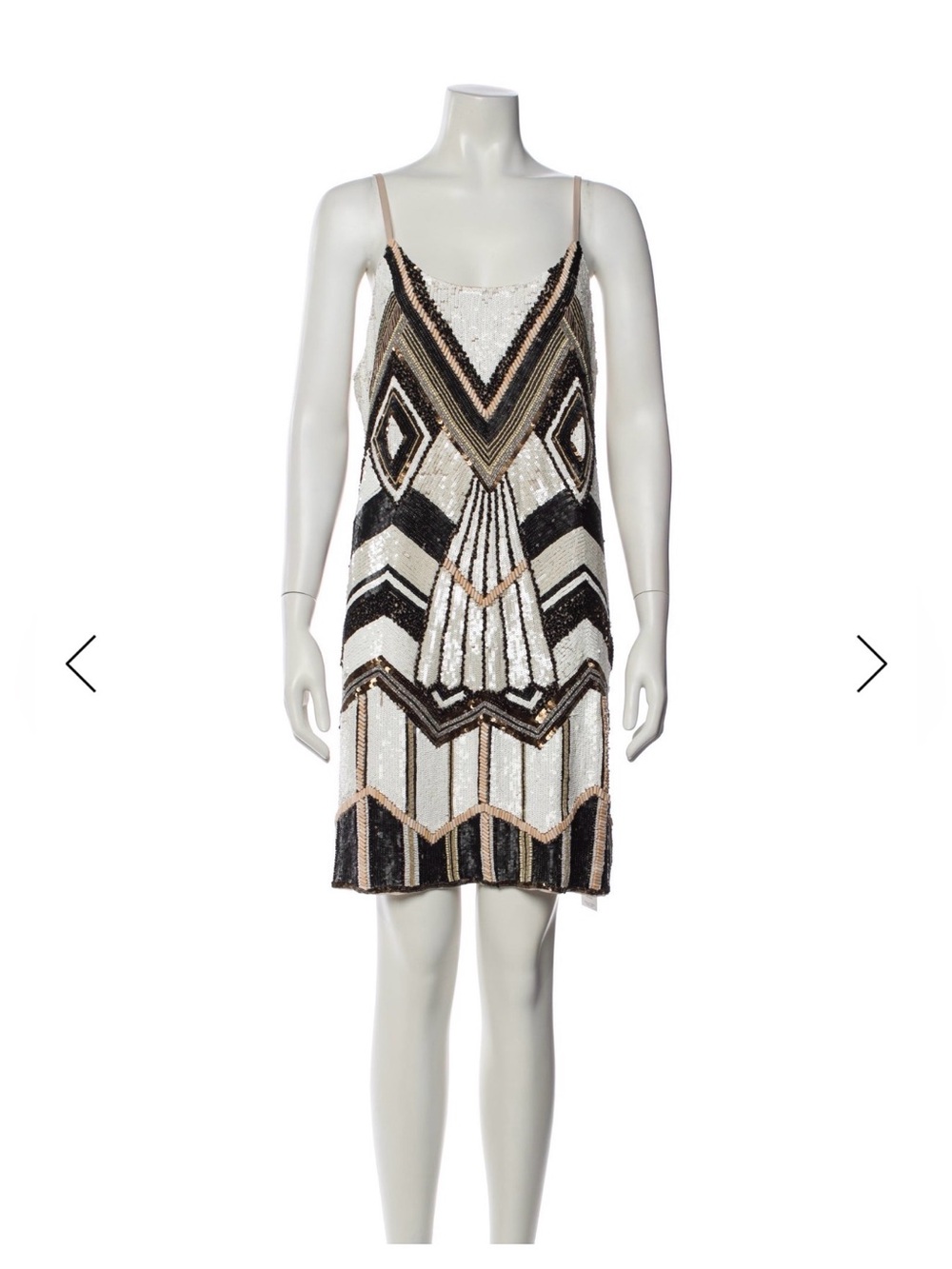 Alice + Olivia Beaded Geometric Mini Dress in Black, White & Gold